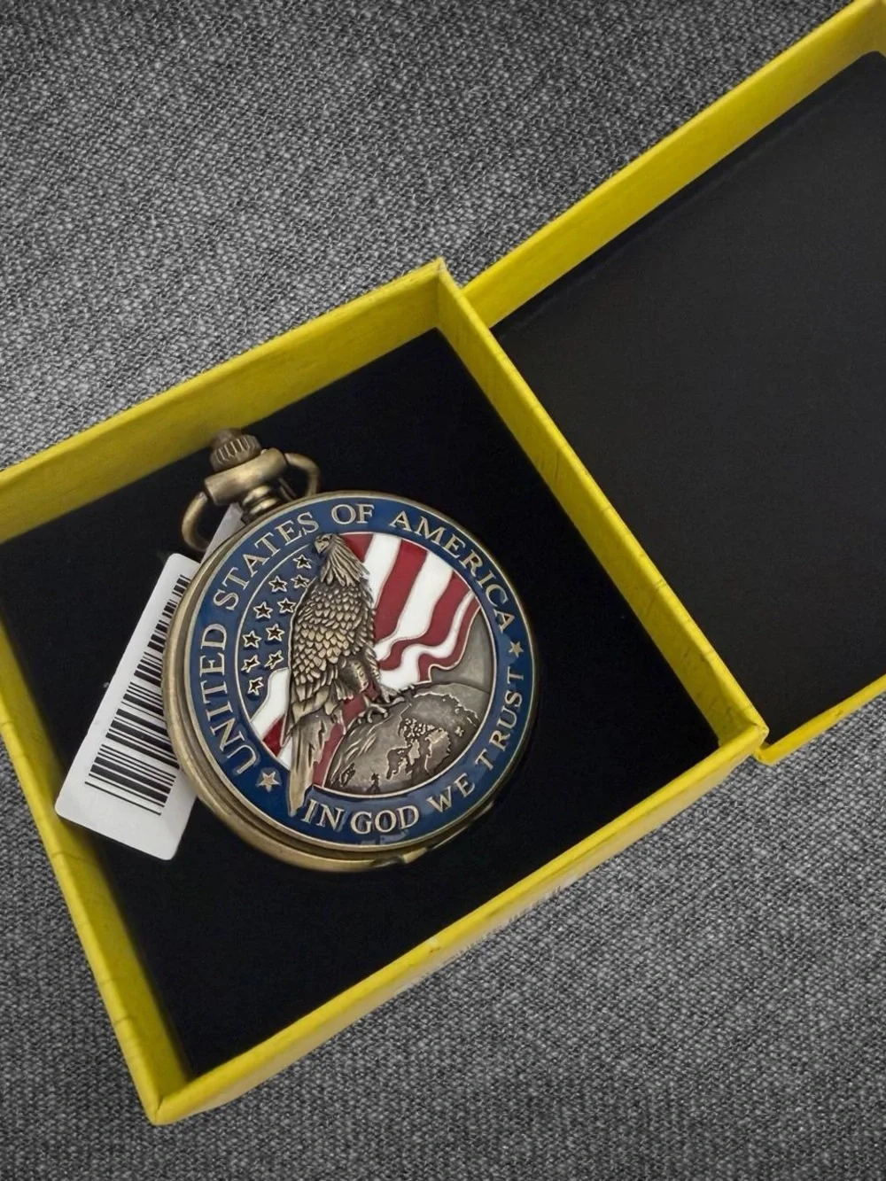 Invicta Patriotic Eagle American Flag Antique Gold Tone Pocket Watch With Chain